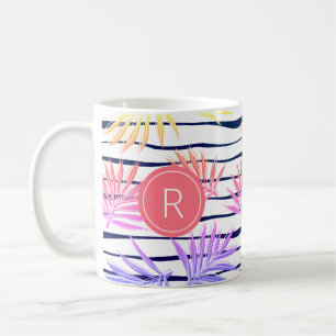 Boho Palm Stripe Motif Monogram Coffee Mug