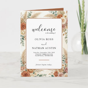 Boho Pampas and Floral Folded Wedding Program