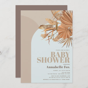 Boho Pampas Baby shower bleu laiton Invitation
