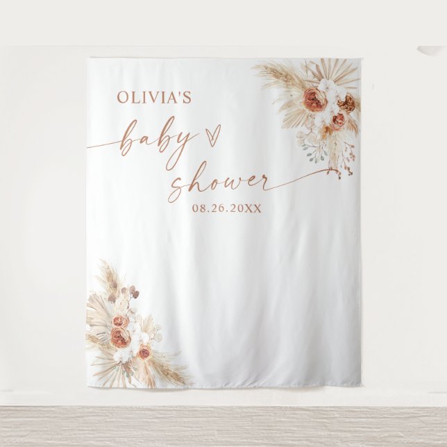 Boho Pampas Baby shower en herbe fond Tapisserie (Devant)