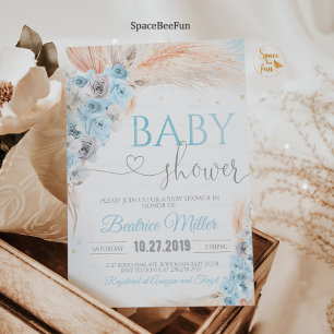 Boho Pampas Baby shower en herbe Invitation Boy Bo