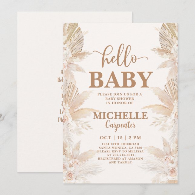 Boho Pampas Baby Shower Invitation (Front/Back)