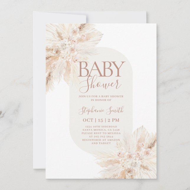 Boho Pampas Baby shower Invitation fille (Devant)