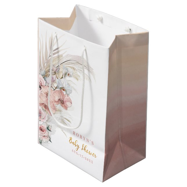 Boho Pampas Baby shower Sac cadeau Pink Girl (Devant Angle)