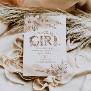 Boho Pampas Baby shower Tropical fille Invitation