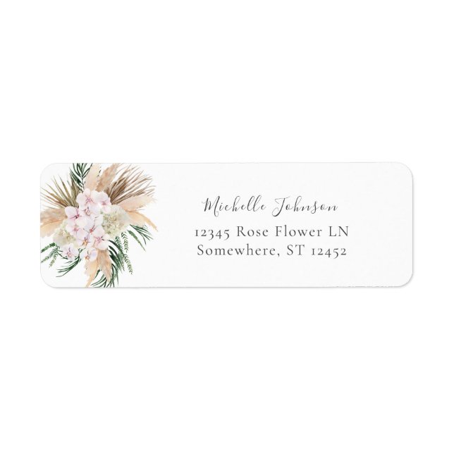 Boho Pampas Beach Floral Adresse de retour Label (Devant)
