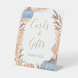Boho Pampas blue Pumpkin cards & gifts sign