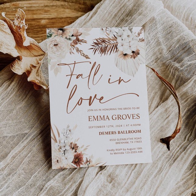 Boho Pampas Bridal Shower Fall in Love  Invitation (Creator Uploaded)