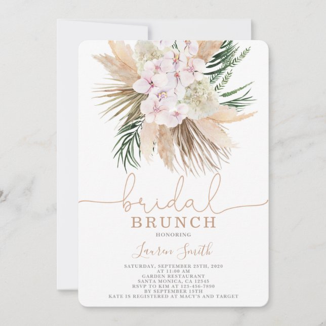 Boho Pampas bridal shower invitation (Front)