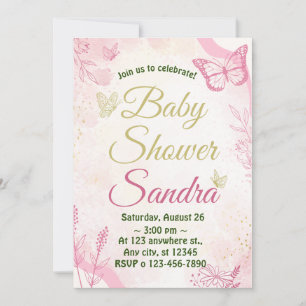 Boho Pampas butterfly Grass Baby Shower girl  Invitation