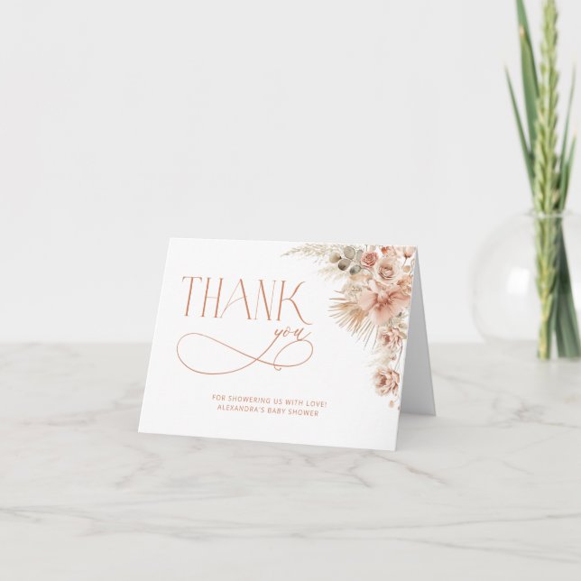 Boho Pampas Carte de remerciements de Baby shower  (Devant)