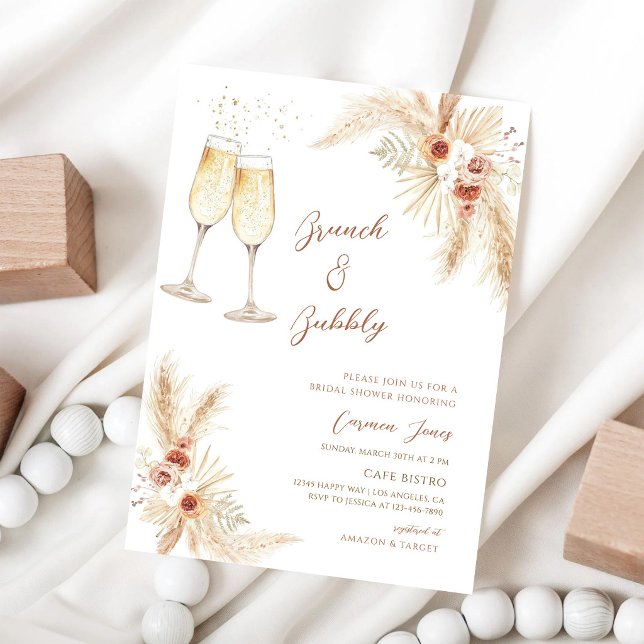 Boho Pampas Champagne Bridal Shower Invitation (Creator Uploaded)