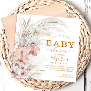 Boho Pampas Chic Baby shower Invitation pour fille
