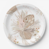 Boho pampas dried grass watercolor pattern desert paper plate (Front)