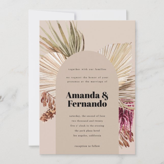 Boho Pampas Dried Leaves Desert Arch Wedding  Invitation (Front)