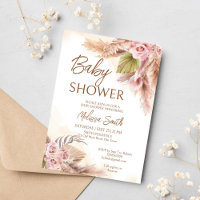 Boho pampas dry grass beige roses baby shower
