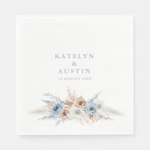 boho pampas dusty blue wedding napkin