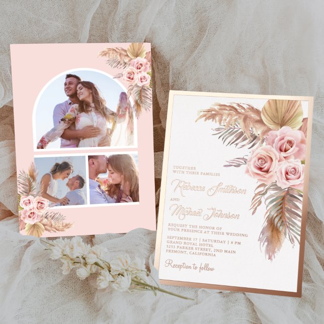 Boho Pampas Dusty Pink Rose Wedding Gold (Creator Uploaded)