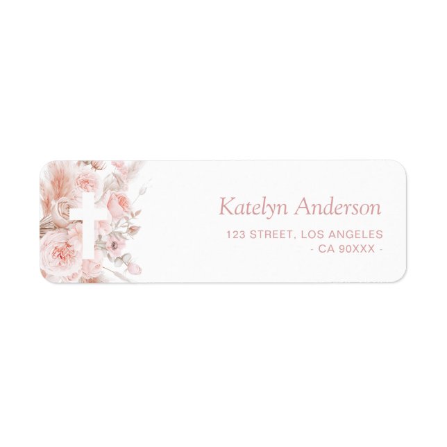 boho pampas dusty rose floral baptême adresse (Devant)
