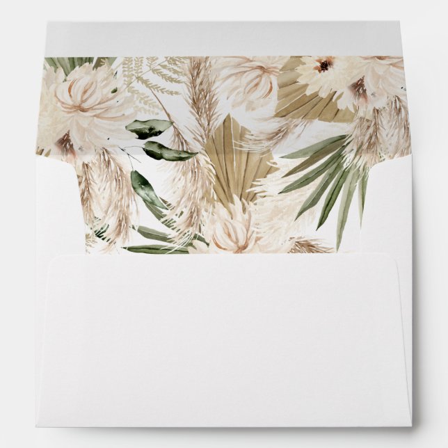 Boho Pampas Enveloppe en laiton et beige Floral Bl (Dos (Bas))