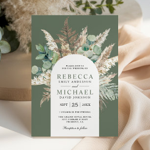 Boho Pampas Eucalyptus Arch Sage Green Wedding Invitation