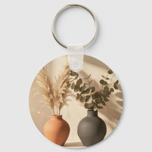 Boho Pampas Eucalyptus Ceramic Vase Still Life Keychain