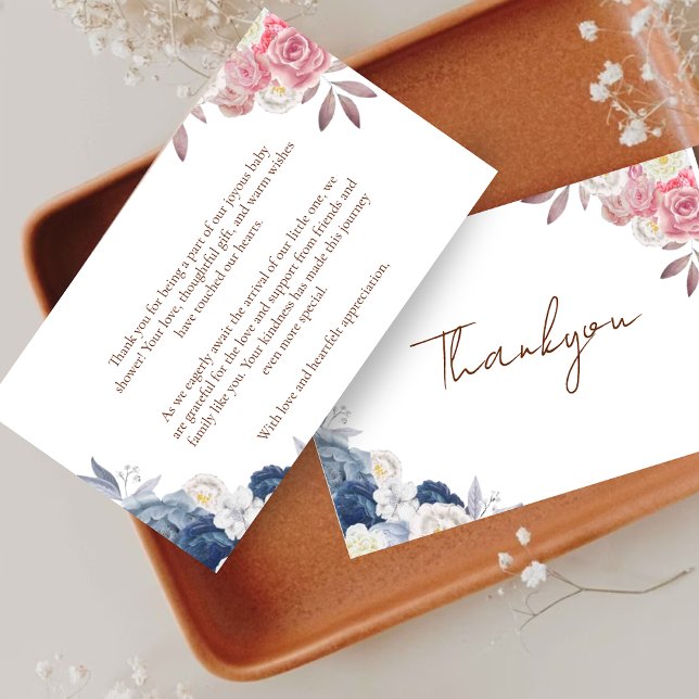 Boho Pampas Floral Blue & pINK Baby shower Merci (Créateur téléchargé)