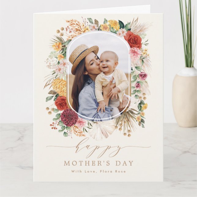 Boho Pampas Floral Bonne carte de fête des mères (Devant)