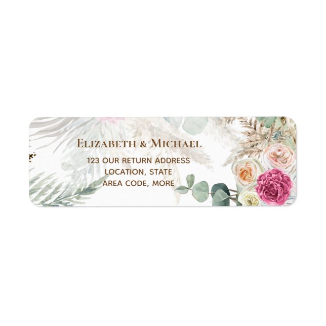BOHO Pampas Floral Rose Mariage Adresse de retour (Devant)
