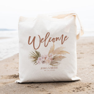 Boho Pampas Floral Wedding Welcome Tote Bag