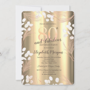 Boho Pampas Flowers Gold 80th Birthday Invitation