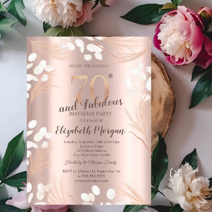 Boho Pampas Flowers Rose Gold 70th Birthday  Invitation