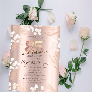 Boho Pampas Flowers Rose Gold 85th Birthday  Invitation
