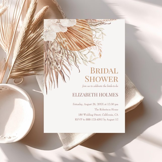 Boho Pampas Garden Bridal Shower Invitation (Boho Pampas Garden Bridal Shower Invitation on a neutral boho table.)