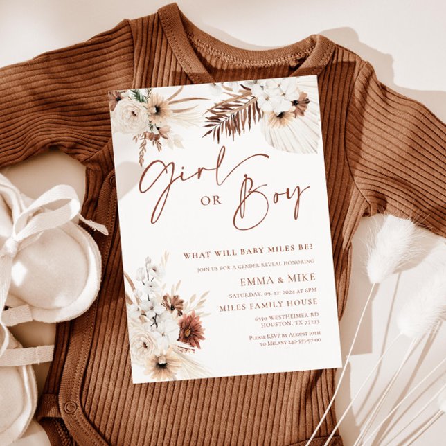 Boho Pampas Girl or Boy Genre Reveillez Invitation (Créateur téléchargé)