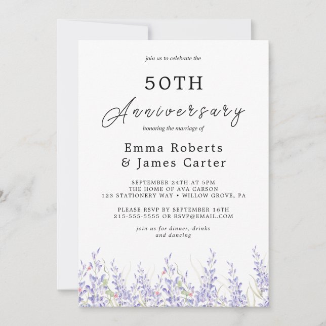 Boho Pampas Grass 50th Wedding Anniversary  Invitation (Front)