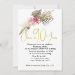 Boho Pampas Grass 90th Birthday Invitation<br><div class="desc">This Boho 90th birthday celebration has simple,   stylish elegance. Watercolor dried floral pampas grass  ,  dried roses and flowers adorn the invitation and all text elements can be easily edited.</div>