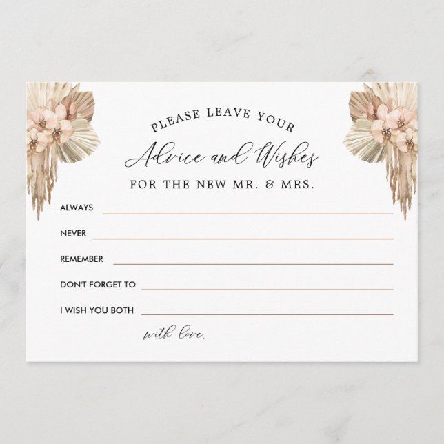 Boho Pampas Grass Advice and Wishes Thank You Card (Front)
