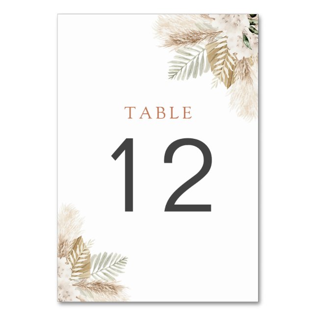 boho pampas grass and greenery  table number (Front)