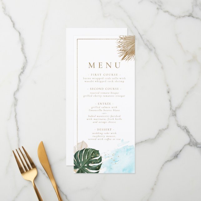Boho Pampas Grass And Palms Tropical Beach Menu (Front/Back In Situ)