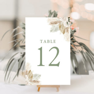 boho pampas grass and sage green table number