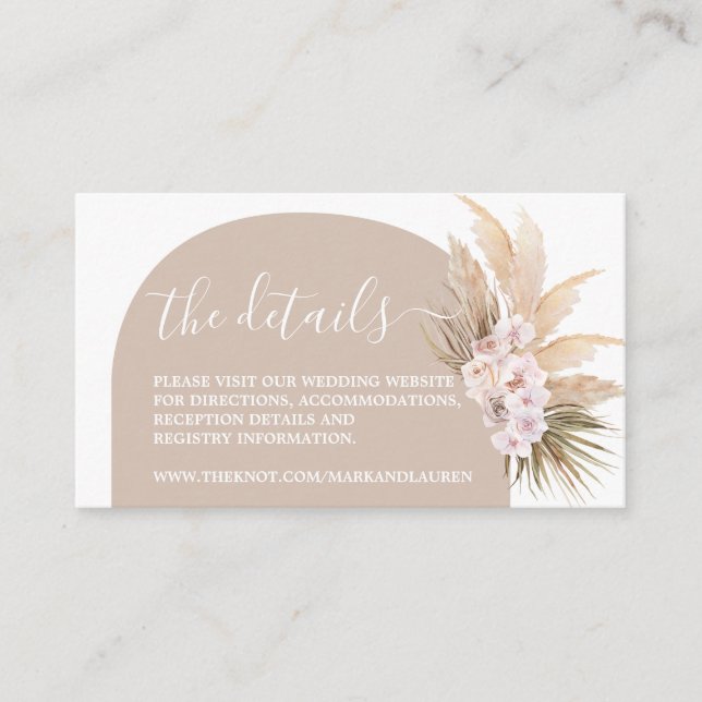 Boho Pampas Grass Arch Website Info Enclosure Card (Front)