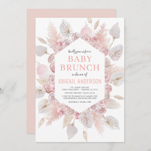Boho Pampas Grass Baby Brunch Elegant Blush Pink  Invitation