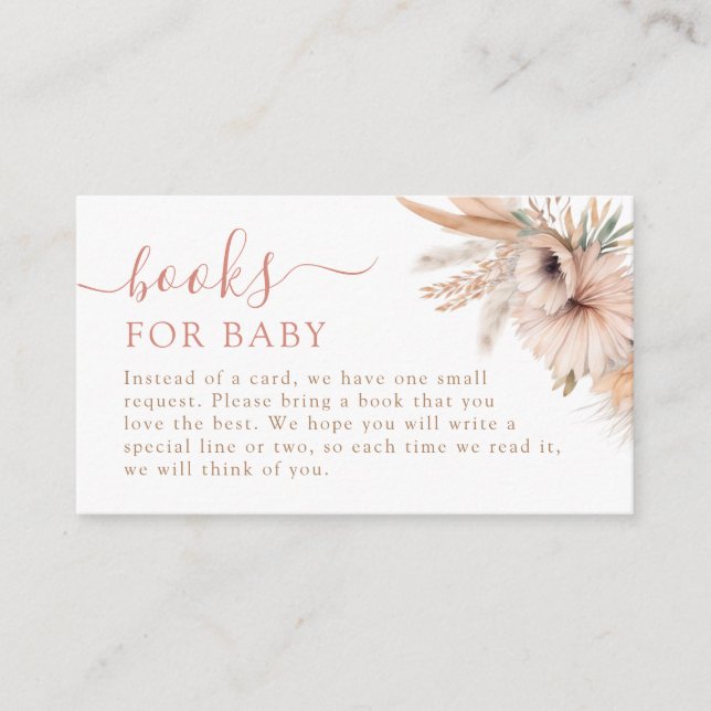 Boho Pampas Grass Baby Shower Books For Baby Enclosure Card (Front)