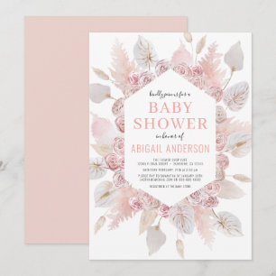 Boho Pampas Grass Baby Shower Elegant Blush Pink Invitation