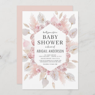 Boho Pampas Grass Baby Shower Elegant  Invitation