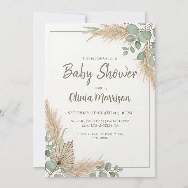 Boho Pampas Grass Baby Shower Invitation (Front)