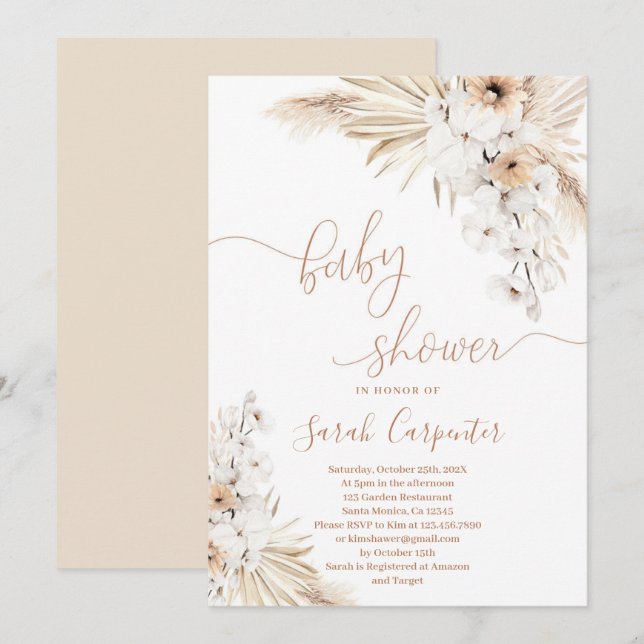 Boho Pampas Grass Baby Shower Invitation (Front/Back)