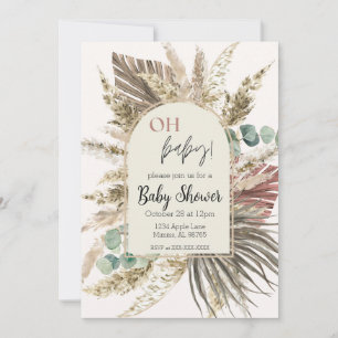 Boho Pampas Grass Baby Shower Invitation   Neutral