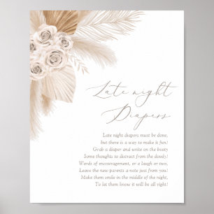Boho Pampas Grass Baby Shower Late Night Diapers P Poster